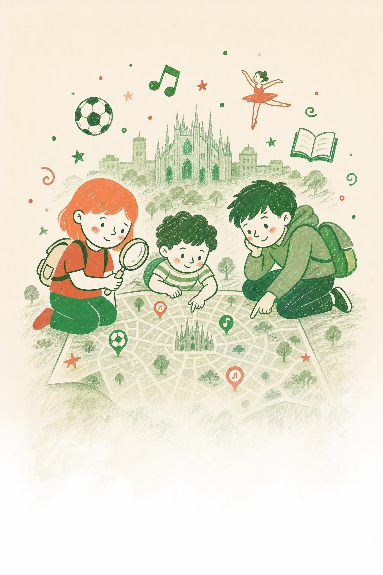 Illustrazione flagship della La guida ai corsi doposcuola di Milano. Tutte le zone, tutte le passioni.